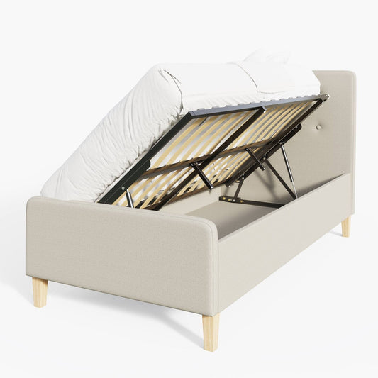 Ashbourne Single Ottoman Bed Wood & Fabric Natural 3 x 7ft