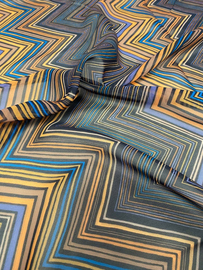 Multicolor Chevron Zigzag Pattern Fabric – Available in Satin, Crepe, Spandex & Chiffon | By Metre