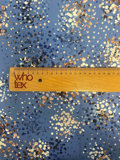 Multicolor Confetti, Abstract Dot Blue Fabric – Custom Printed Fabric on Satin, Crepe, Spandex or Chiffon