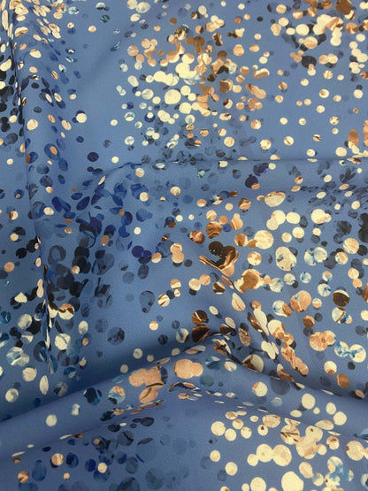Multicolor Confetti, Abstract Dot Blue Fabric – Custom Printed Fabric on Satin, Crepe, Spandex or Chiffon