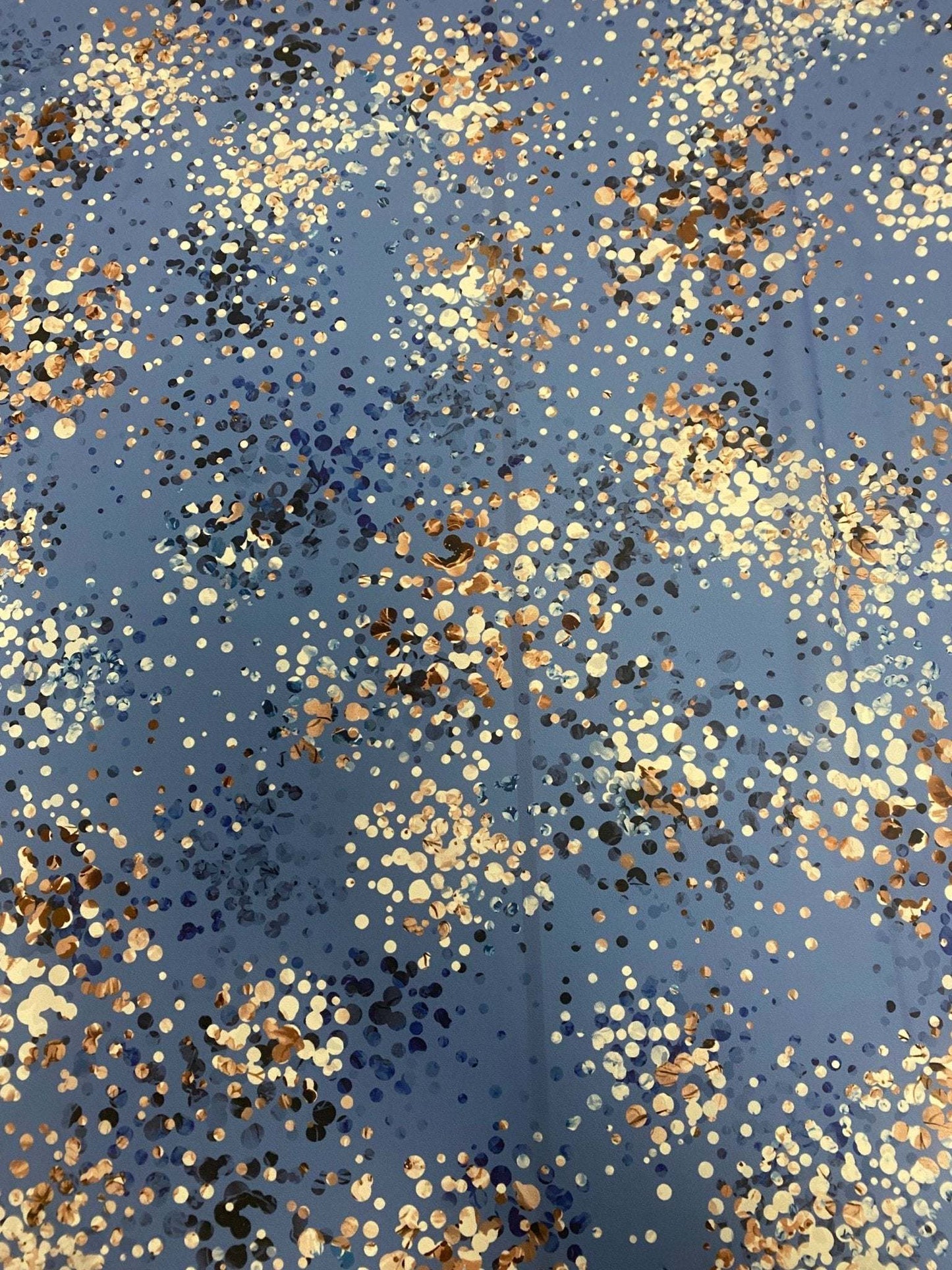Multicolor Confetti, Abstract Dot Blue Fabric – Custom Printed Fabric on Satin, Crepe, Spandex or Chiffon