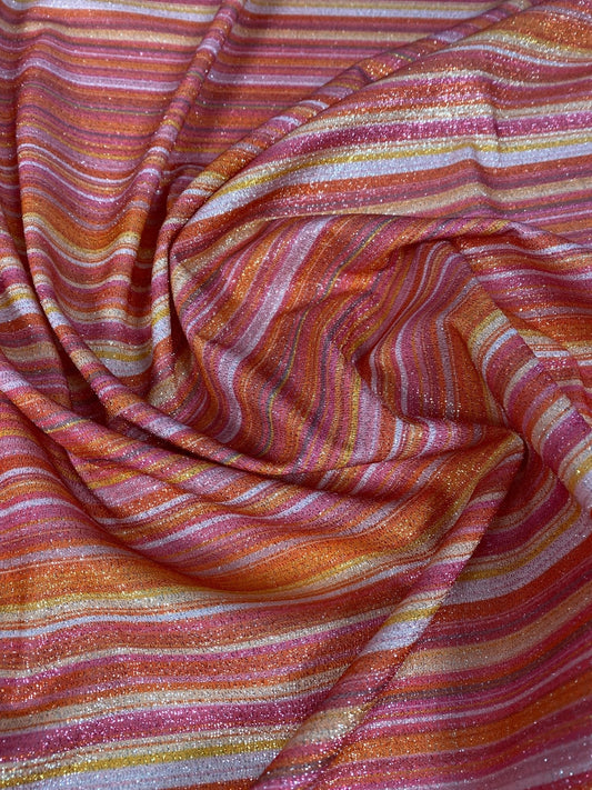 Multicolor Striped Glitter Fabric – Red, Orange & Pink Tones