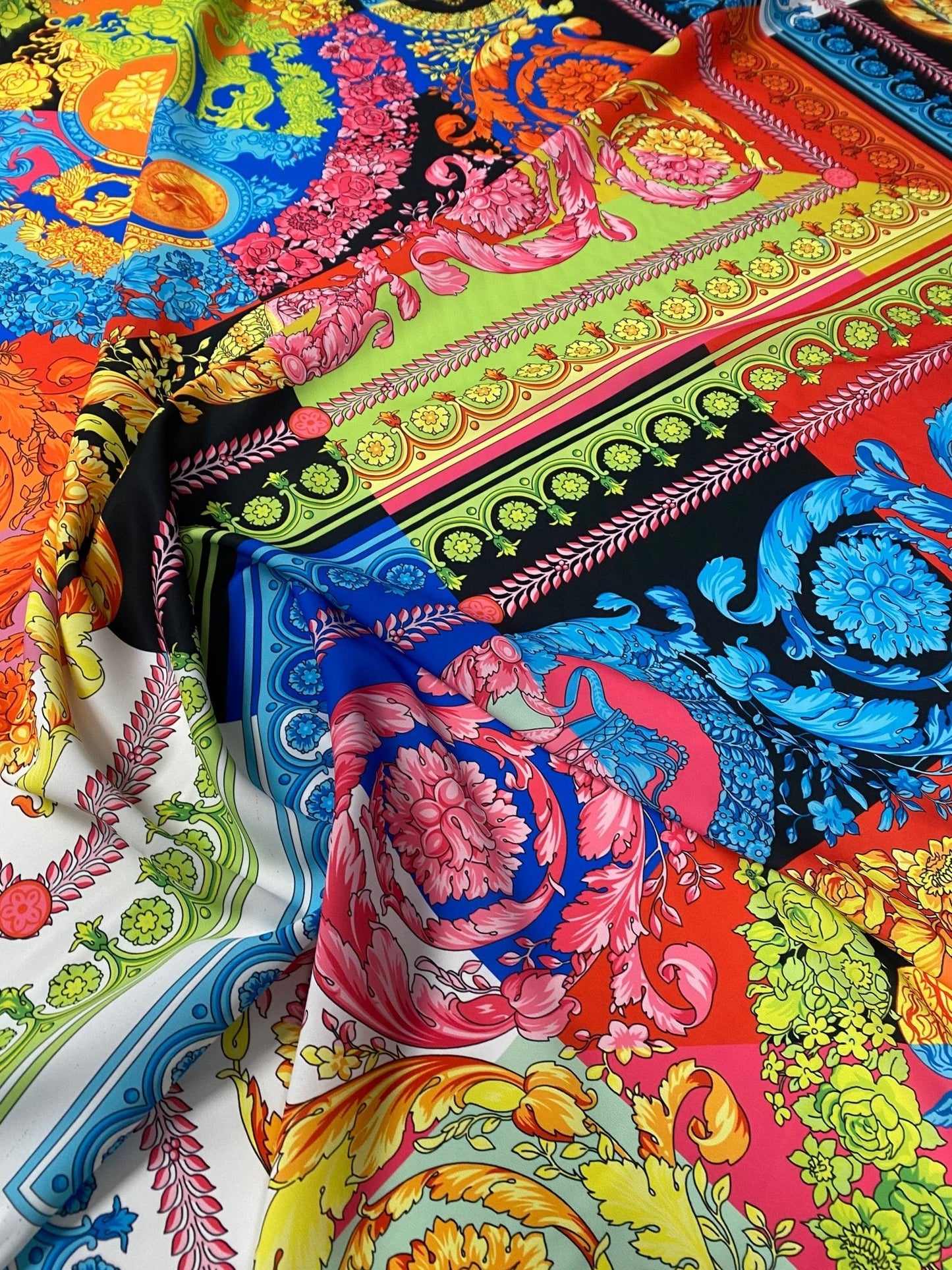 Multicolour Baroque Crepe Fabric by the Metre – Vibrant Style