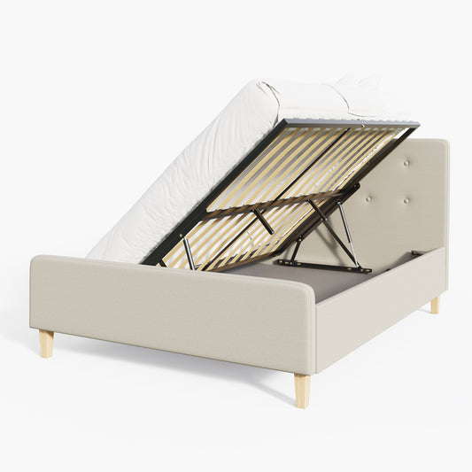 Ashbourne King Size Ottoman Bed Wood & Fabric Natural 5 x 7ft