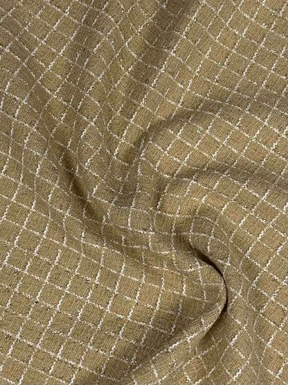 Mustard Wool Tweed Fabric – Glitter Checked Coat Fabric