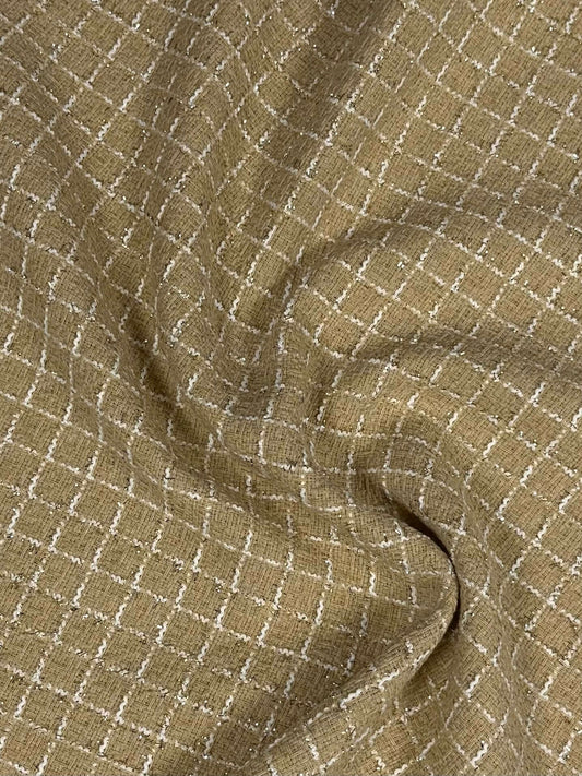 Mustard Wool Tweed Fabric – Glitter Checked Coat Fabric