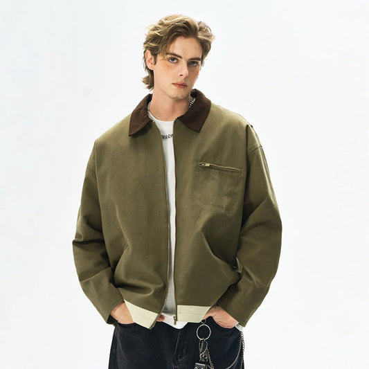 Men’s Contrast Color Washed Polo Collar Jacket