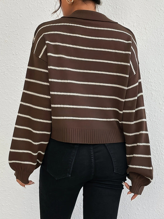 Knitted Sweater - Striped Loose Lapel