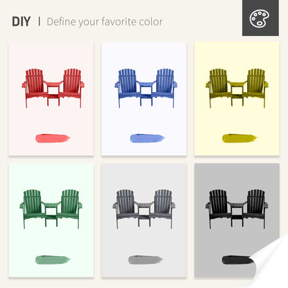 Wooden Outdoor Double Adirondack Chairs Loveseat w/ Centre Table and Umbrella Hole