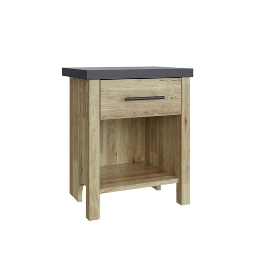 Cascina Bedside Table Oak & Black 1 Shelf 1 Drawer