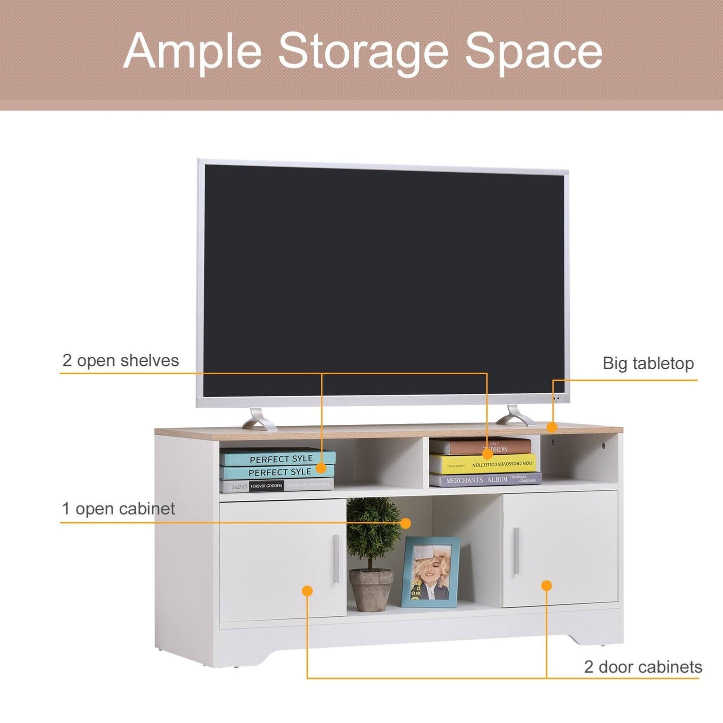 Boxy Tv Stand With Wood-Effect Table Top