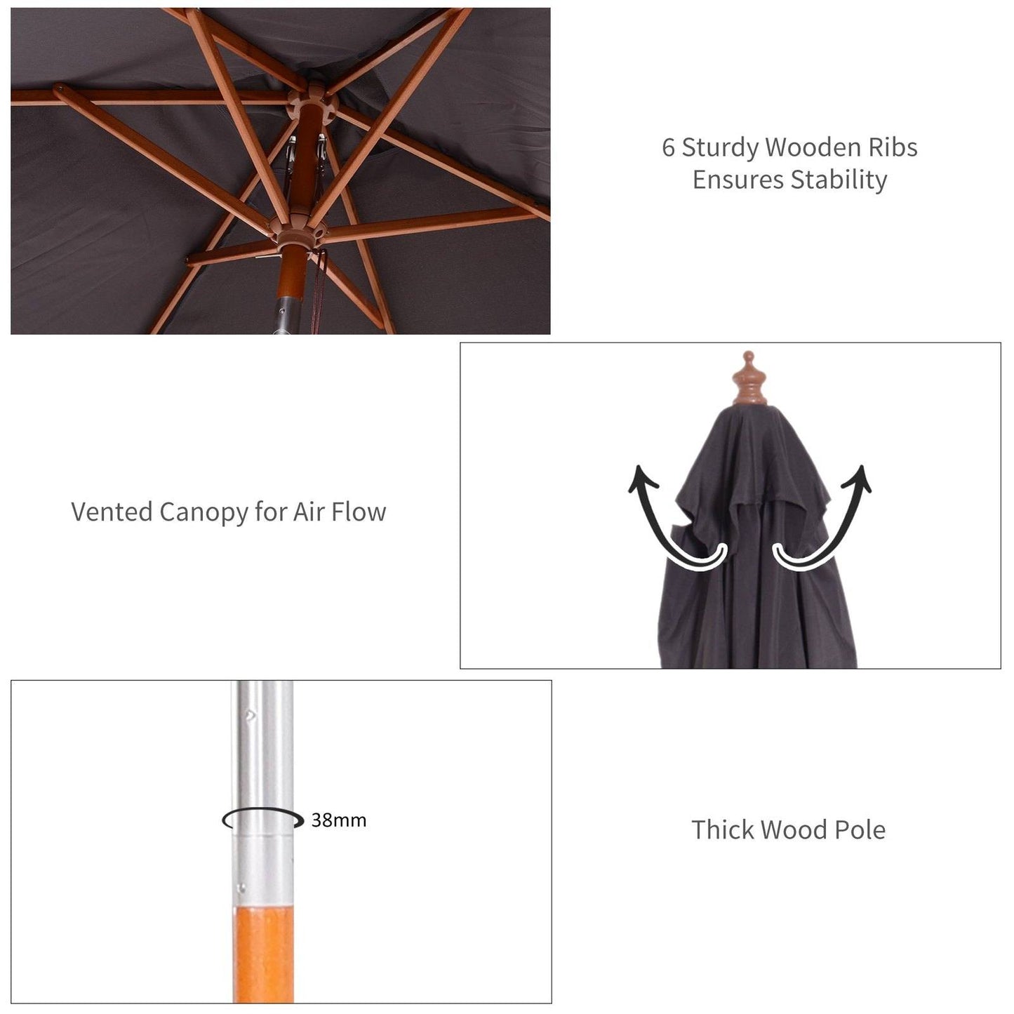 2M X 1.5M Garden Parasol Umbrella With Tilting Sunshade Canopy