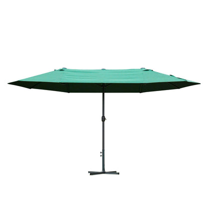 4.6M Sun Umbrella Canopy Double-sided Crank Sun Shade w/ Cross Base Dark Green