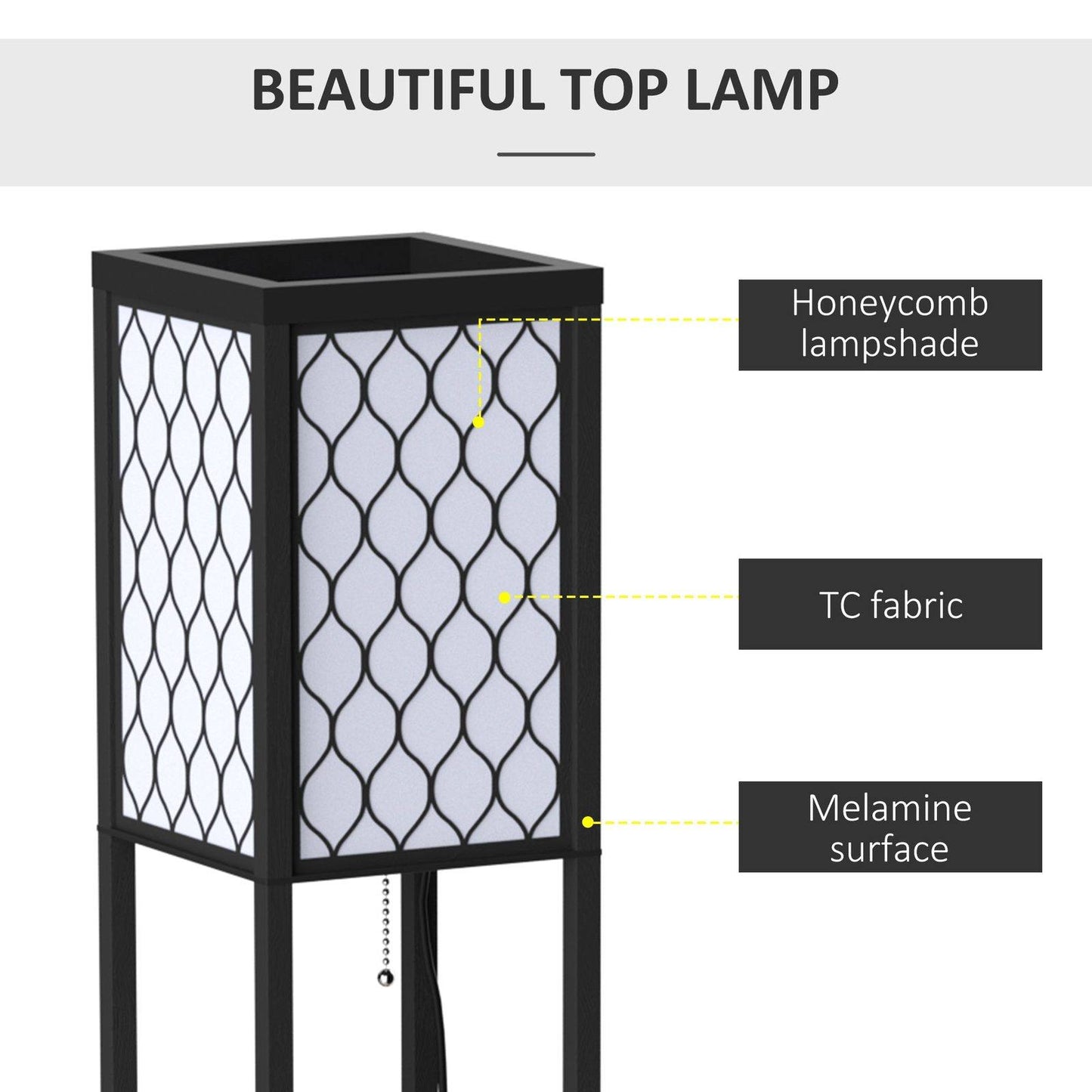 Shelf Floor Lamp Standing Lamp With4-Tier Wooden Open Shelves26L X 26W X 160H cm-Black/White