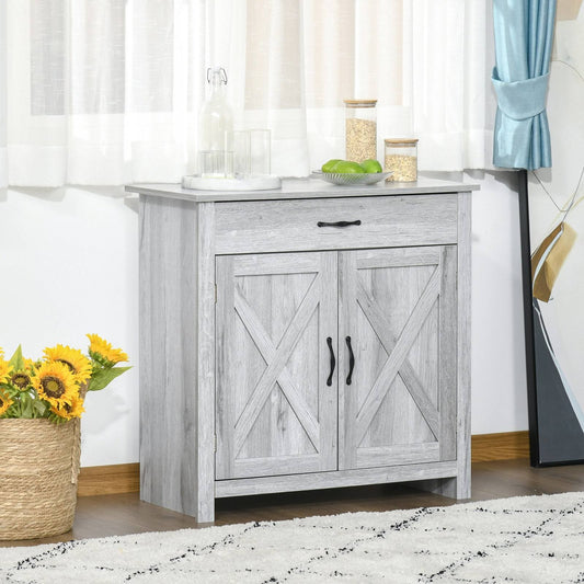 Farmhouse Barn Door Sideboard Storage Cabinet Coffee Bar for LIVING Room  Grey Grain