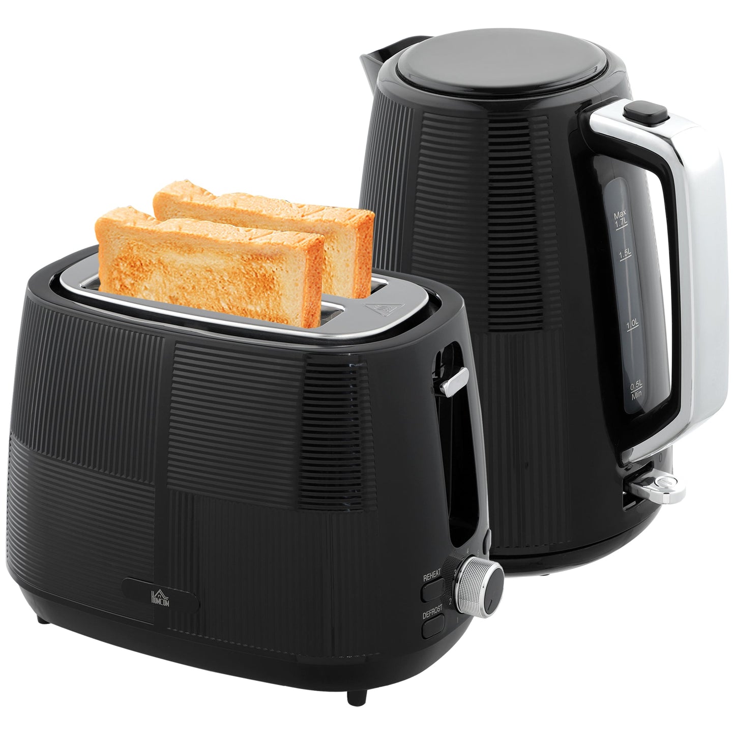 HOMCOM 1.7L Fast Boil Electric Kettle and 2 Slice Water Toaster Set