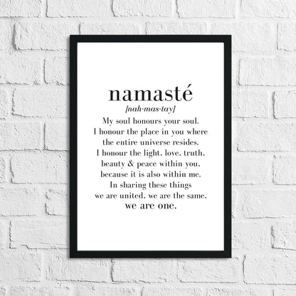 Namaste Definition Inspirational Wall Decor Quote Print