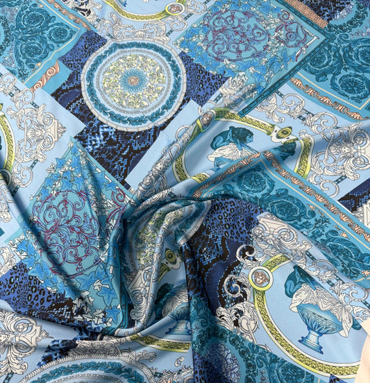 Navy Blue Baroque Pattern Fabric