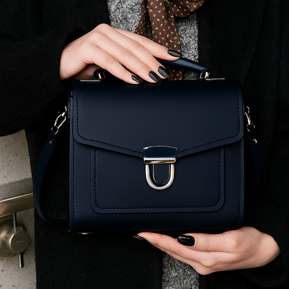Handmade Leather Sugarcube Handbag - Navy