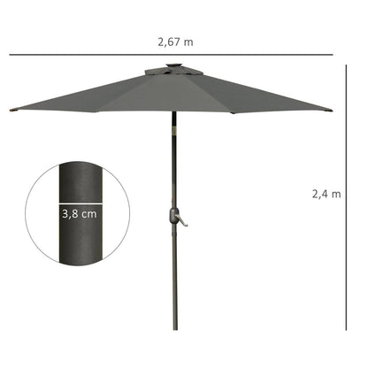 2.7m Patio LED Umbrella with Push Button Tilt/Crank 8 Rib Sun Shade Parasol