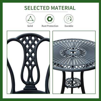 3-Piece Patio Cast Aluminium Bistro Set Garden Outdoor Furniture Table and Chairs Shabby Chic Style
