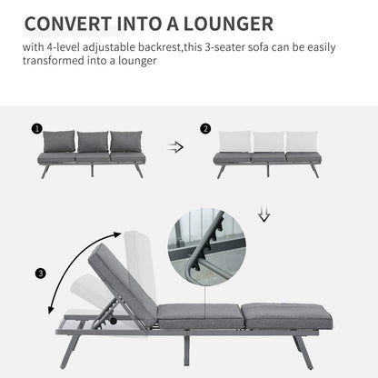 3-Piece Garden Seating Set w/ Convertible Sofa Lounge Table Padded Cushions Outdoor Patio Furniture Couch Grey