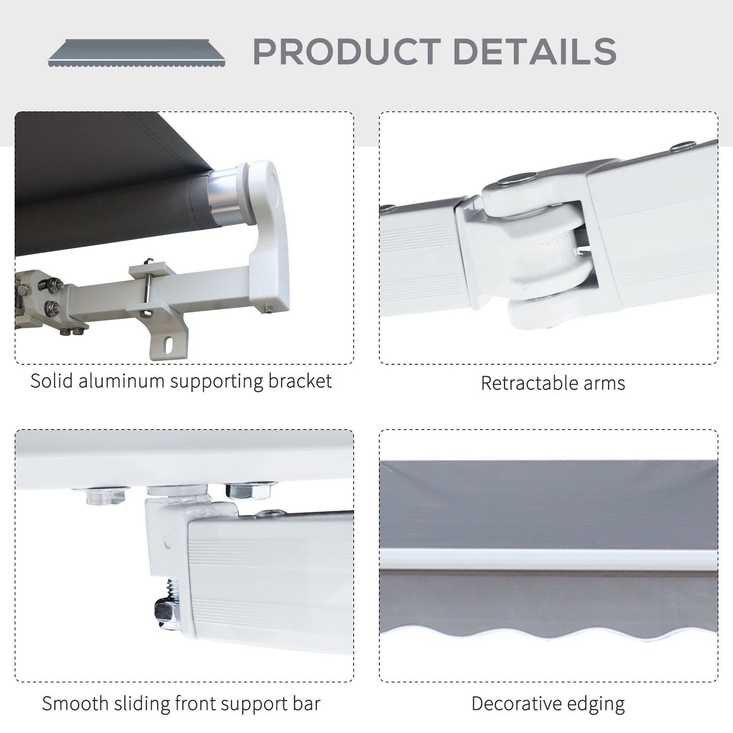 3 x 2.5m Manual Awning Canopy Sun Shade Shelter Retractable for Garden Grey
