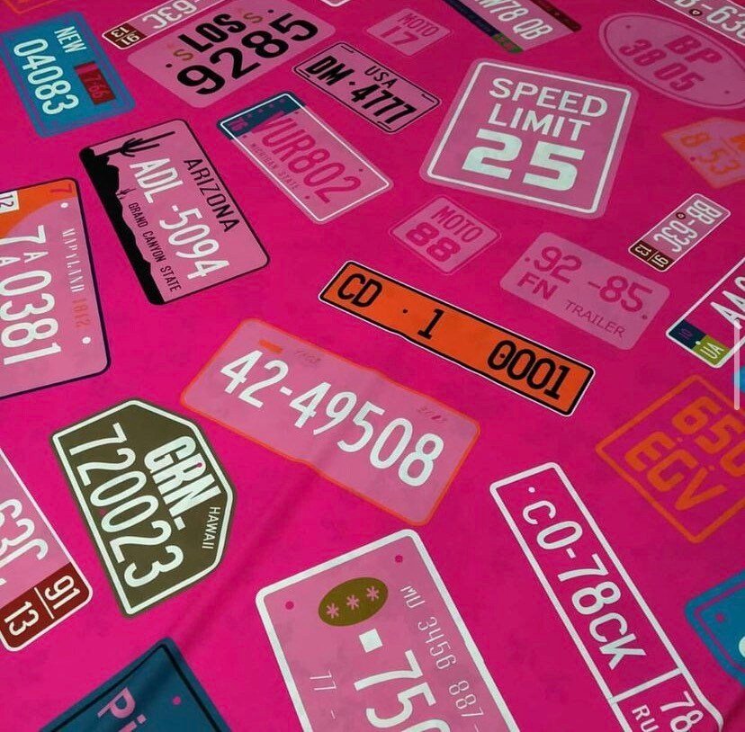Pink Number Plate Pattern Fabric