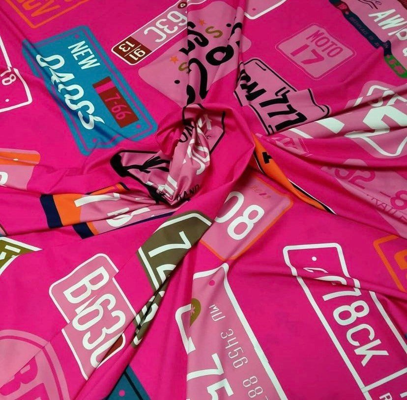 Pink Number Plate Pattern Fabric