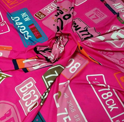 Pink Number Plate Pattern Fabric