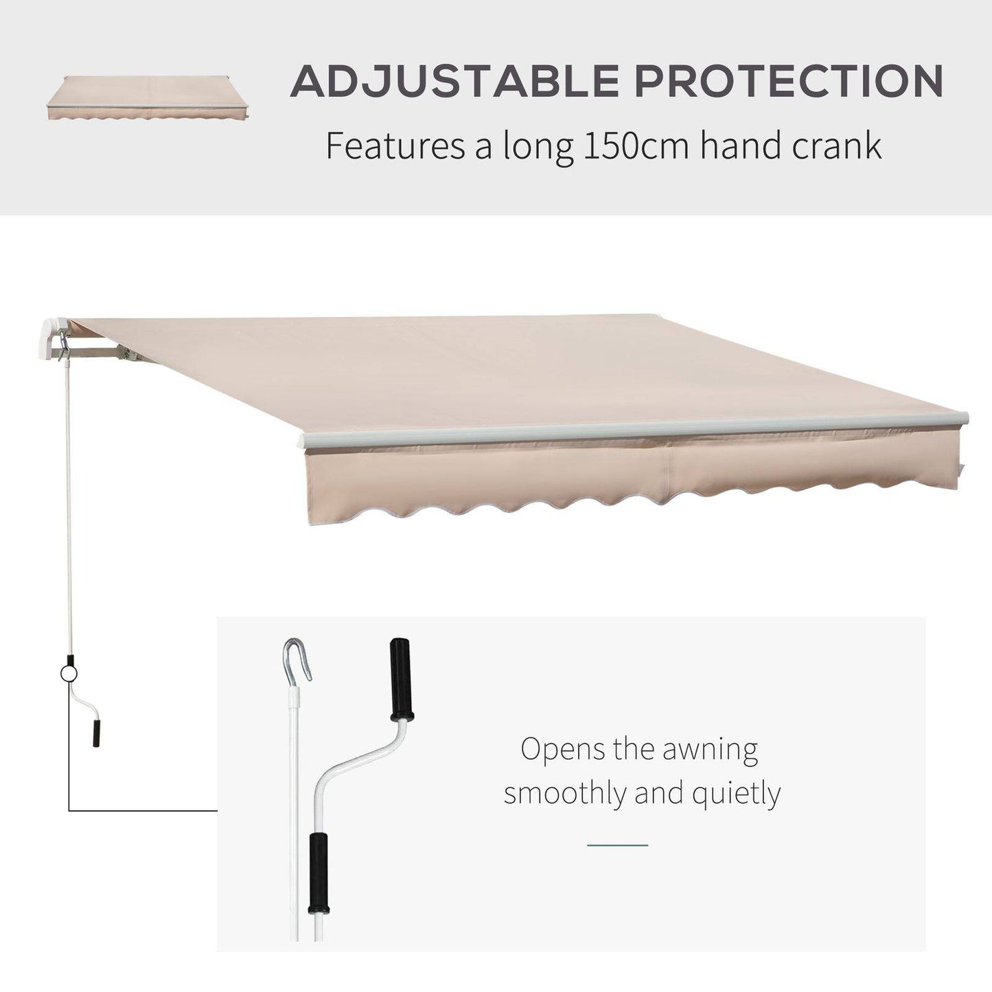 Outsunny 4X2.5M Manual Awning Window Door Sun Weather Shade With Handle Beige