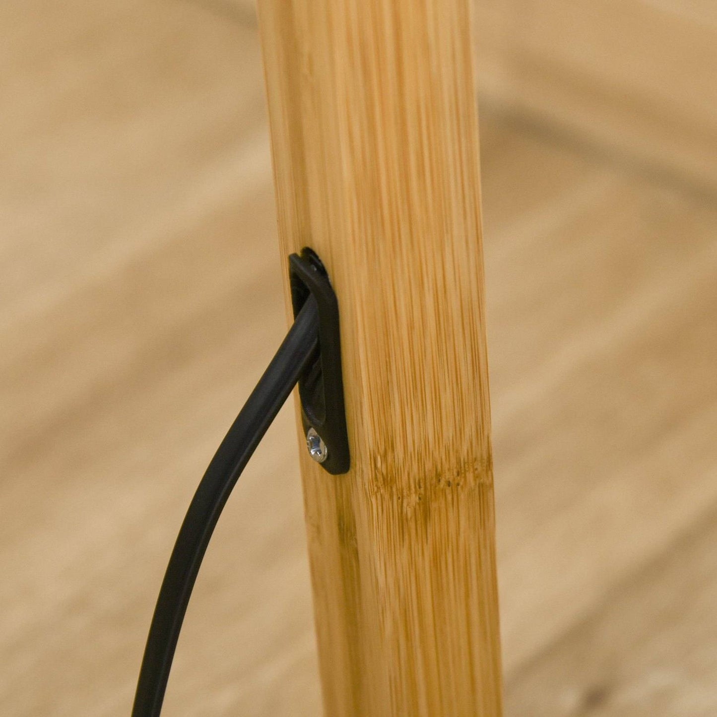 Natural Wood Tripod Floor Lamp Light E27 Base Bedroom Living Room Fabric Shade Storage Shelf Foot Switch