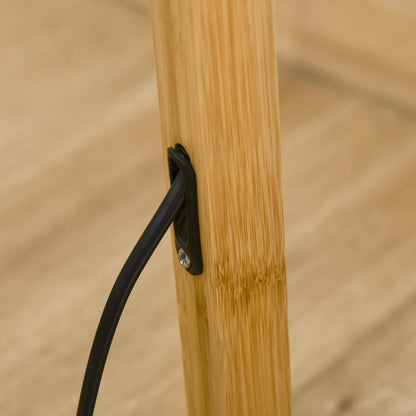 Natural Wood Tripod Floor Lamp Light E27 Base Bedroom Living Room Fabric Shade Storage Shelf Foot Switch