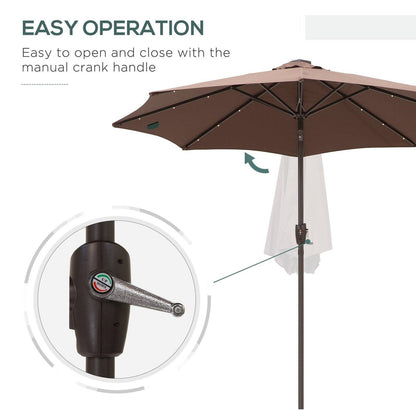 Umbrella Parasol 24 Solar LED-Brown/Coffee