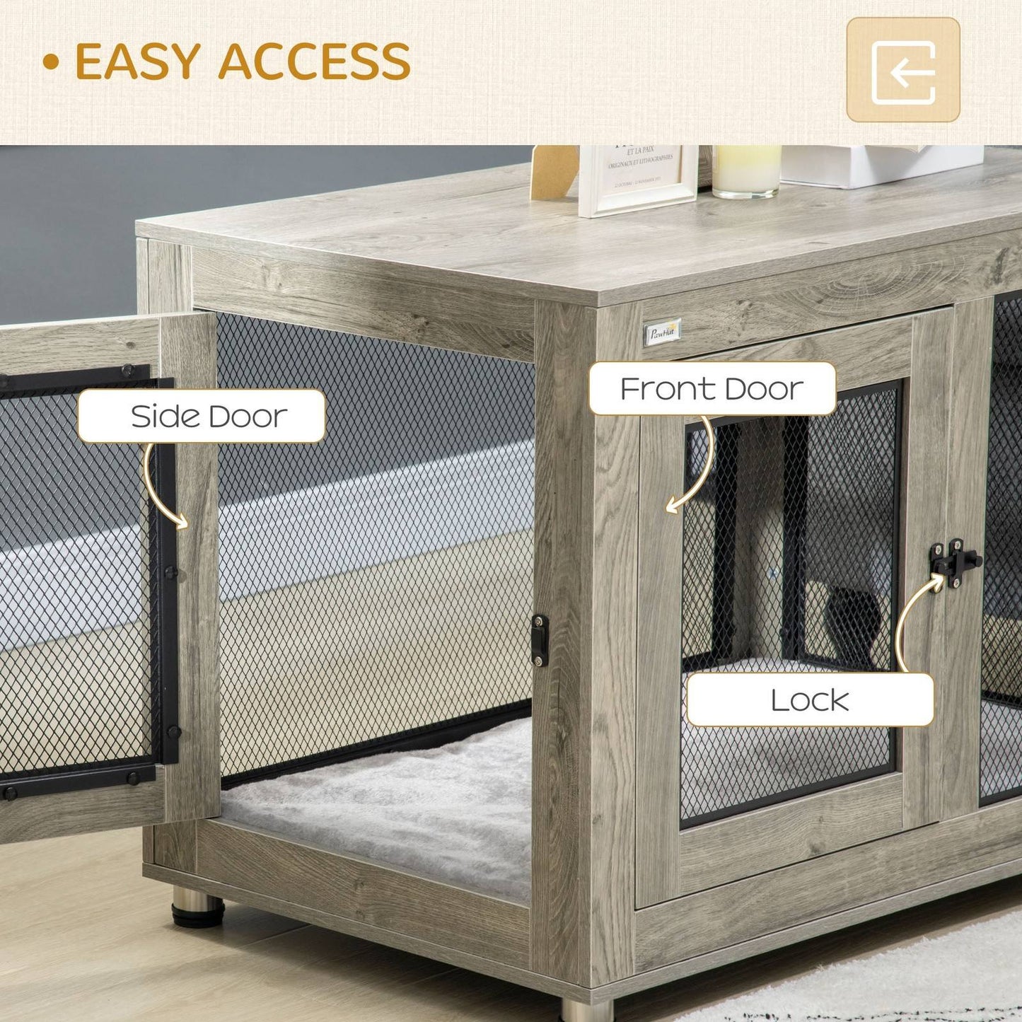 Pawhut Two-In-One Dog Cage & Side Table With Two Doors Cushion For Large Dogs