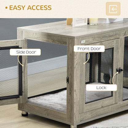 Pawhut Two-In-One Dog Cage & Side Table With Two Doors Cushion For Large Dogs