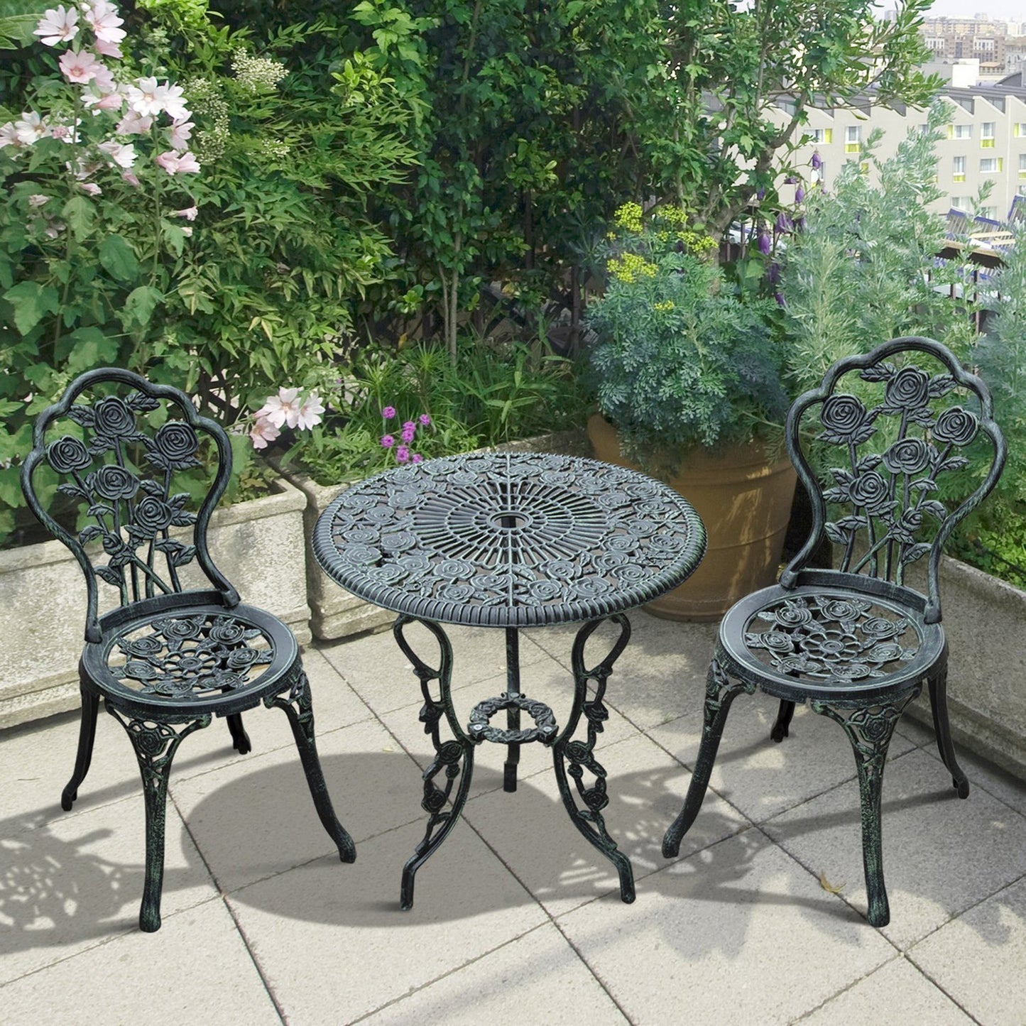3 Pcs Cast Aluminum Bistro Set-Green