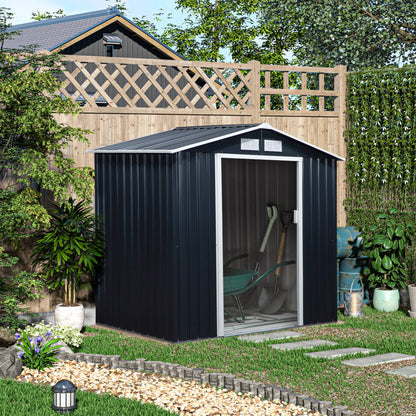Galvanised 7x 4' Double Door Apex Garden Store Lockable Steel Dark Grey by Steadfast