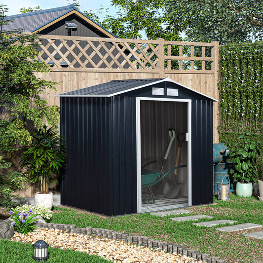 Galvanised 7x 4' Double Door Apex Garden Store Lockable Steel Dark Grey by Steadfast