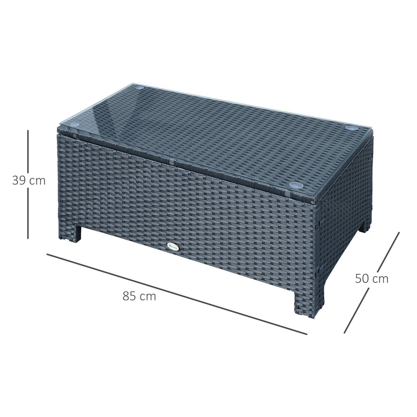 Rattan Garden Furniture Coffee Table Patio Iron Frame Tempered Glass Black