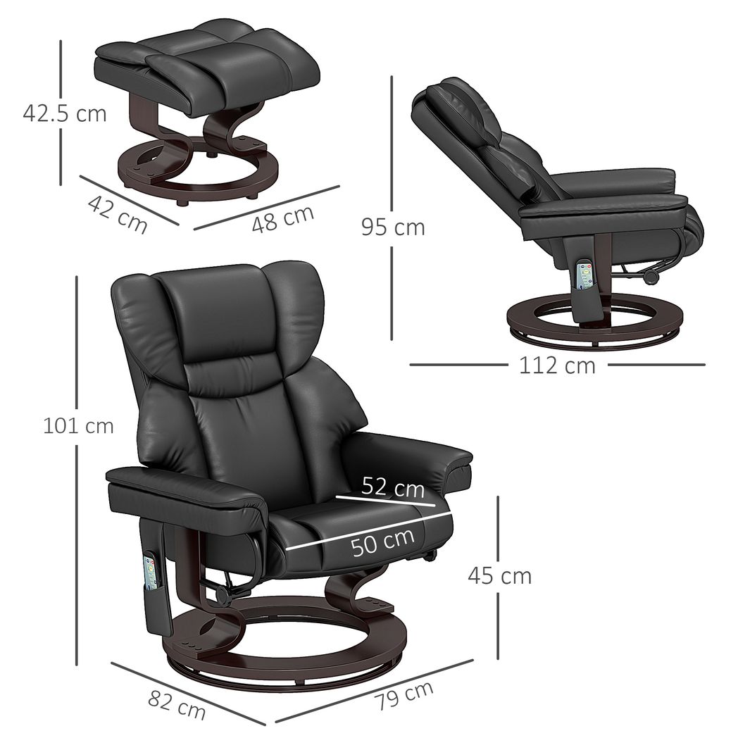 HOMCOM Massage Recliner Chair with Footstool and Adjustable Backrest