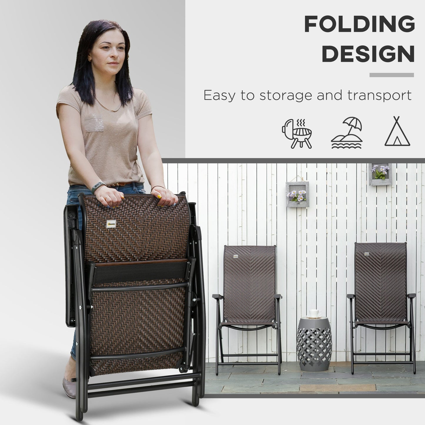 Set of 2 Outdoor Wicker Folding Chairs