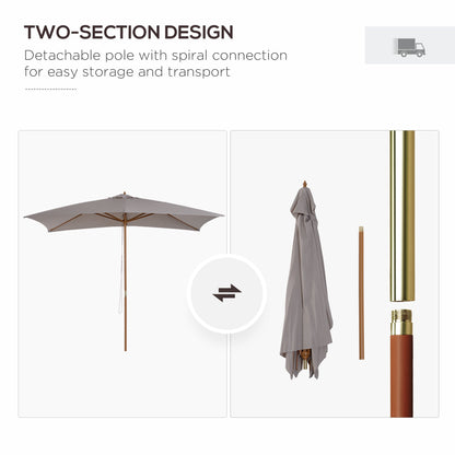 2 x 3m Wooden Garden Parasol Umbrella Outdoor Sun Shade Canopy