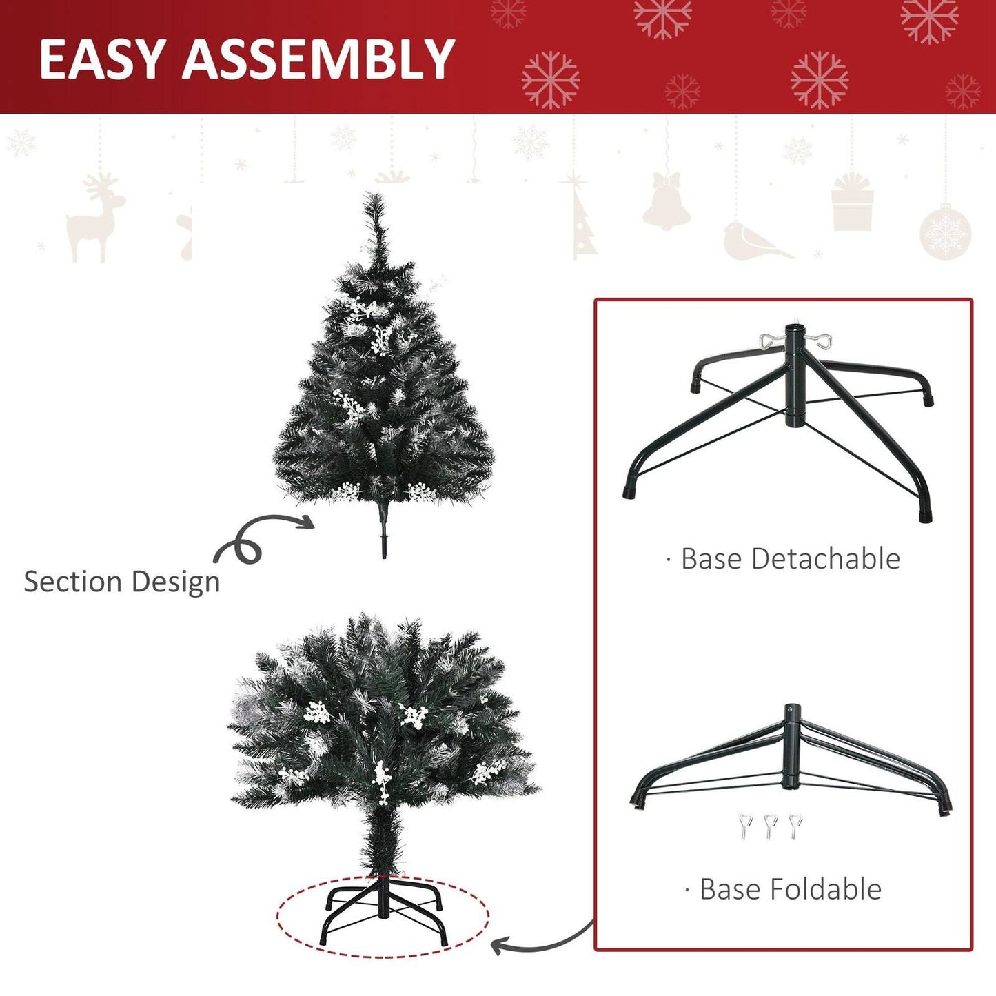 Homcom 4FT Artificial Snow Dipped Christmas Tree Xmas Pencil Tree Holiday Home Indoor Decoration with Foldable Feet Dark Green