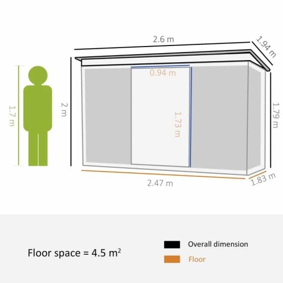 Pent Roofed Metal Garden Shed Foundation and Vent 260x194x200cm Green