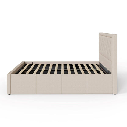 Hollywood Double Ottoman Bed Metal & Wood Natural 5 x 7ft