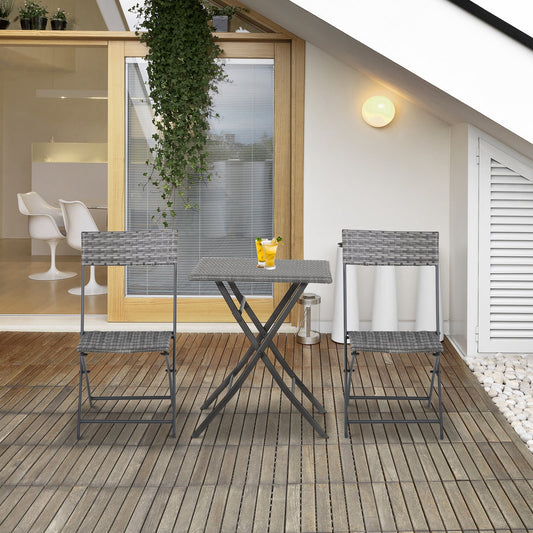 2 Seater Chair Bistro Set Garden Patio Table & Chair Black Rattan Furniture Grey
