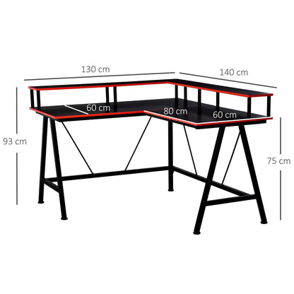 L-Shape Corner Gaming Desk Computer Table with Elevated Monitor Shelf Workstation