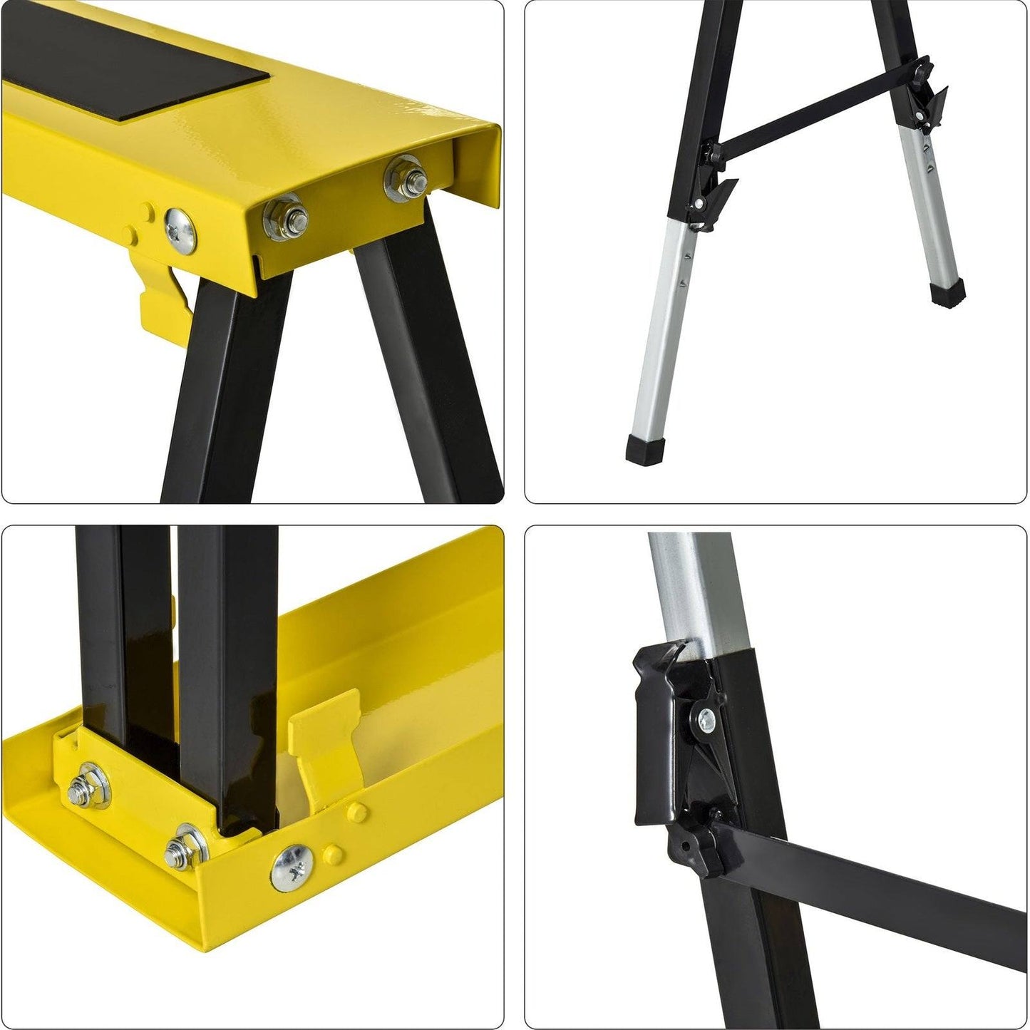 DURHAND Steel Set-of-2 Foldable Adjustable Saw Horses Tools Yellow