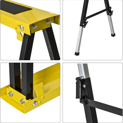 DURHAND Steel Set-of-2 Foldable Adjustable Saw Horses Tools Yellow